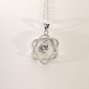 Simulated Diamond in Sterling Silver Pendant and Chain